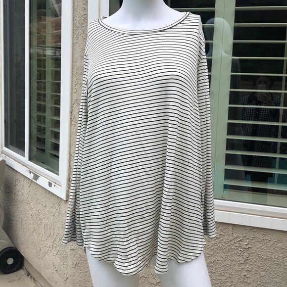 Gibson White/Blue Stripes Long Sleeve Top Sz L - Picture 2 of 8